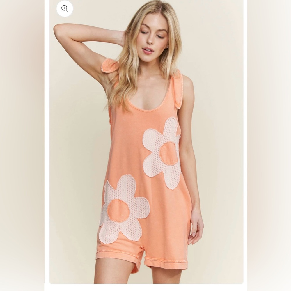 J Her Mineral Washed Lace Petal Flower Patched romper